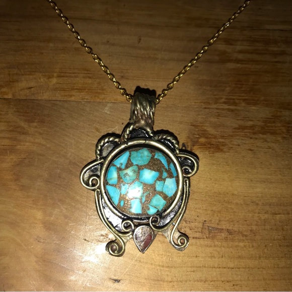 Tibetan Turquoise Marble Shatter Ethnic Ornate Southwest Native American Pendant - Picture 2 of 9